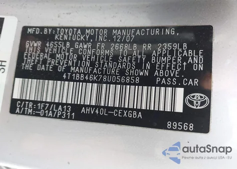 2008 Toyota Camry Hybrid из США, поврежденный, VIN 4T1BB46K78U056858